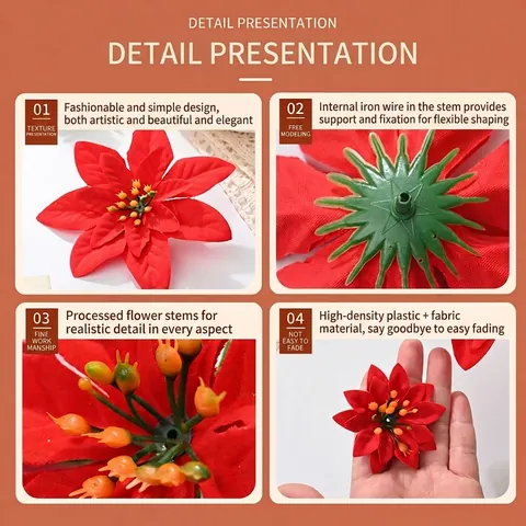 Künstliche Weihnachtssterne Blumenköpfe Glitzer Stoffblumen Für Weihnachtsbaum Kranz DIY Feiertagsdekoration Ornamente