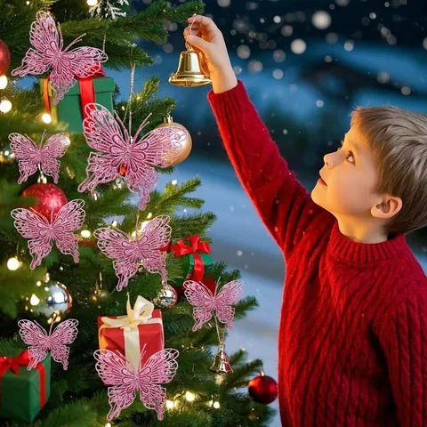 Christmas Tree Double-Layer Glitter Butterfly Hanging Ornament Hollow Butterfly For Festival Home Party Decoration Gift
