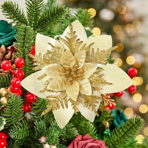 Stelle di Natale Artificiali Brillantinate Fiori di Natale Ornamenti da Appendere per Albero di Natale Festival Capodanno Decorazione Fiori in Tessuto