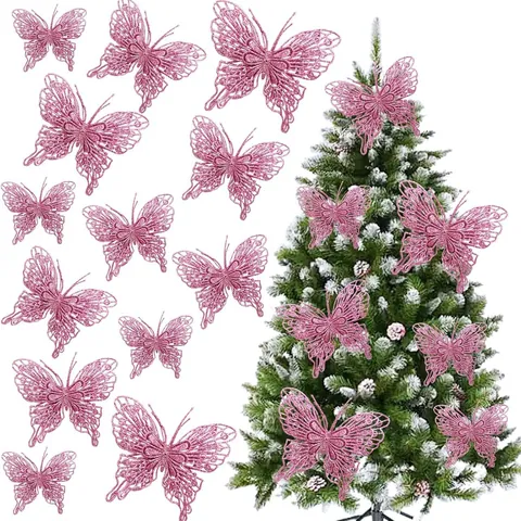 Christmas Tree Double-Layer Glitter Butterfly Hanging Ornament Hollow Butterfly For Festival Home Party Decoration Gift