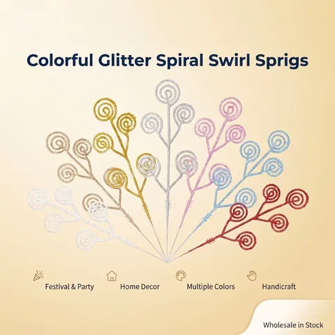 Glitter Artificial Christmas Leaves Pine Needles Spiral Candy Circles For DIY Xmas Wreath Tree Decoration Plastic Holiday Ornaments