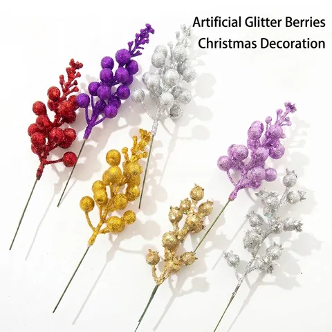 Glitter Christmas Berry Stems Artificial Foam Berries Clusters For Christmas Tree Wreath DIY Holiday Home Party Decoration