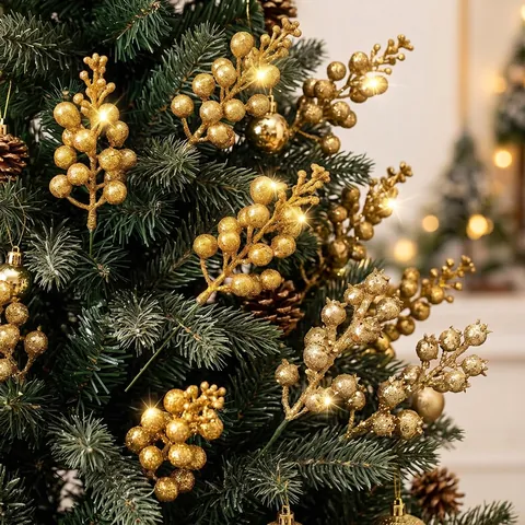 Glitter Christmas Berry Stems Artificial Foam Berries Clusters For Christmas Tree Wreath DIY Holiday Home Party Decoration