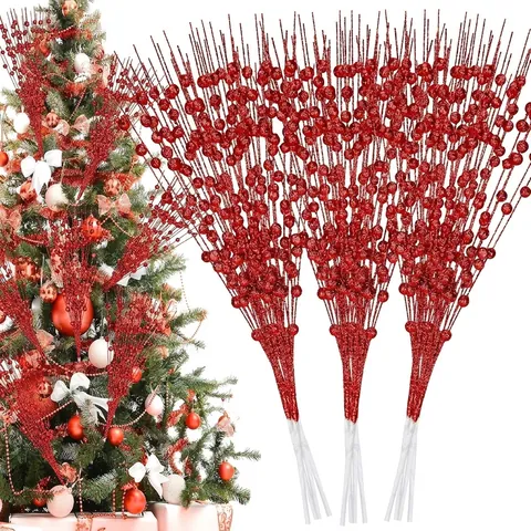 Artificial Christmas Glitter Berry Stems Foam Berries For DIY Wreath Garland Christmas Tree Decoration Festive Home Party Ornaments