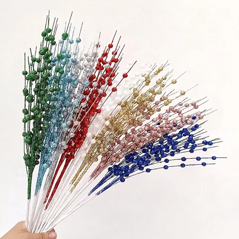 Artificial Christmas Glitter Berry Stems Foam Berries For DIY Wreath Garland Christmas Tree Decoration Festive Home Party Ornaments