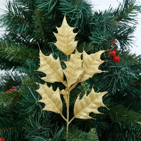 Künstliche Weihnachts Glitzer Stechpalmenblätter Für Weihnachtsbaum Dekoration Hochzeit Party Home Deko Glitzer Simulationspflanzenzweig
