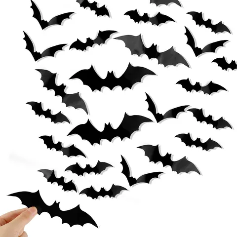 Halloween 3D Bat Wall Stickers Plastic Foldable Spider Decals DIY Scary Atmosphere Scene Decor Set For Home Party Supplies Black Atmosphere Ornaments