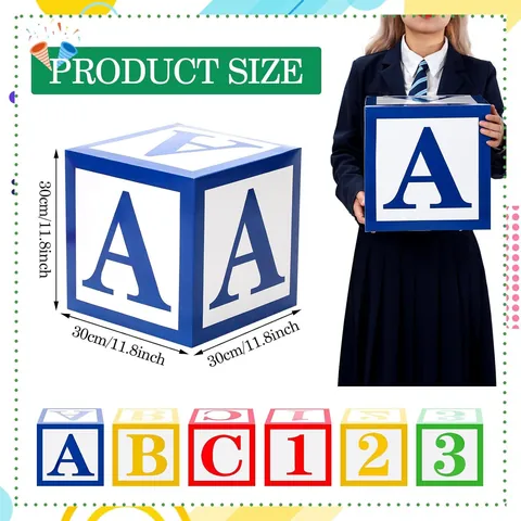Boîtes à Ballons Carrées en Papier Avec Lettres ABC et Chiffres 123 pour Décorations de Fête de Rentrée Scolaire Graduation Cube en Carton Coloré pour Anniversaire