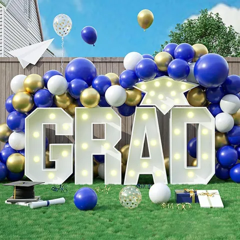 3D Mosaic Balloon Frame Marquee Letters GRAD BABY 2024 For Birthday Party Graduation Wedding Background Decoration Paper Luminous Box