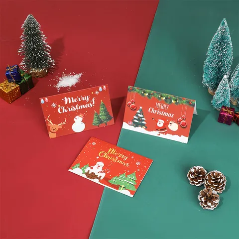 Ensemble de Cartes de Vœux de Noël Père Noël Bonhomme de Neige Renne Design de Dessin Animé Cartes de Bénédiction de Vacances Pliables pour Cadeau de Noël Nouvel An