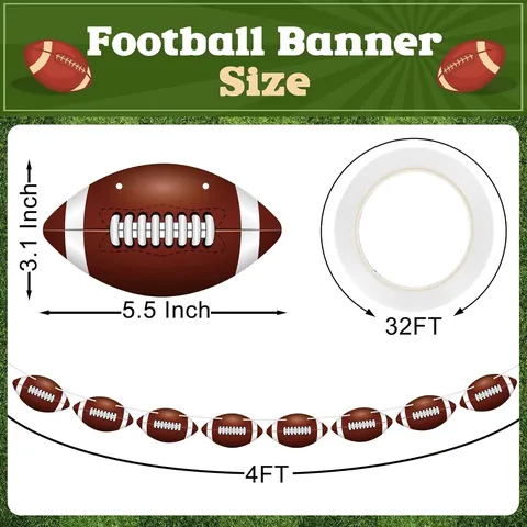 Bannière de Fête Thème Football Américain Guirlande de Papier Sport Anniversaire Décoration Suspendue pour Célébration Super Bowl