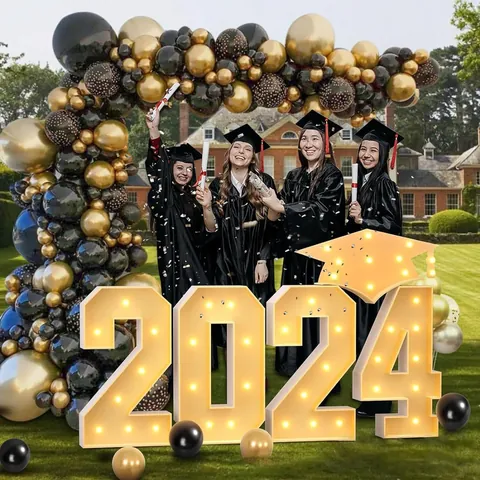 3D Mosaic Balloon Frame Marquee Letters GRAD BABY 2024 For Birthday Party Graduation Wedding Background Decoration Paper Luminous Box