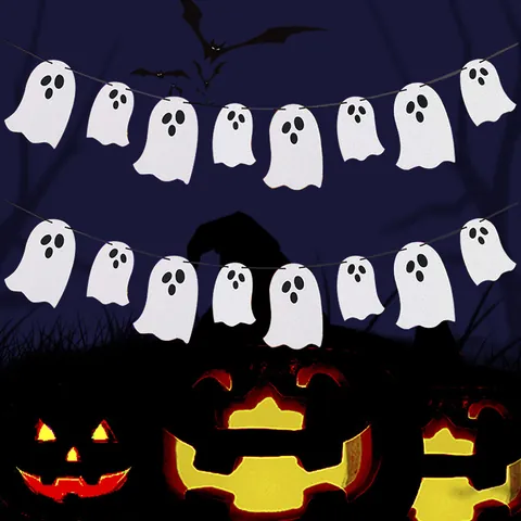 Halloween Ghost Banner Garland White Ghost Paper Bunting Hanging Decorations For Party Home Yard Outdoor Scene Layout Props
