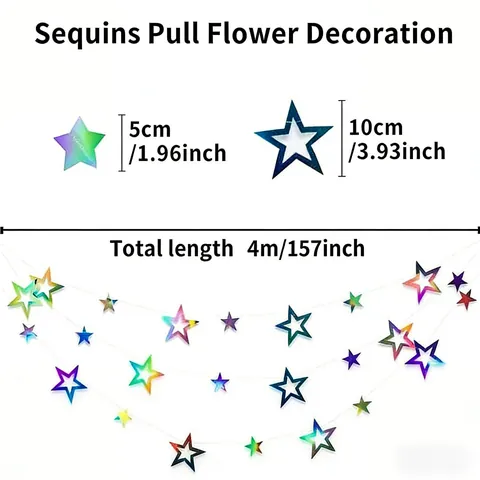 Guirlande Suspendue en Étoile Creuse Laser Irisé Décoration Étoiles Holographiques Colorées pour Anniversaire Mariage Fête Fond Ornement
