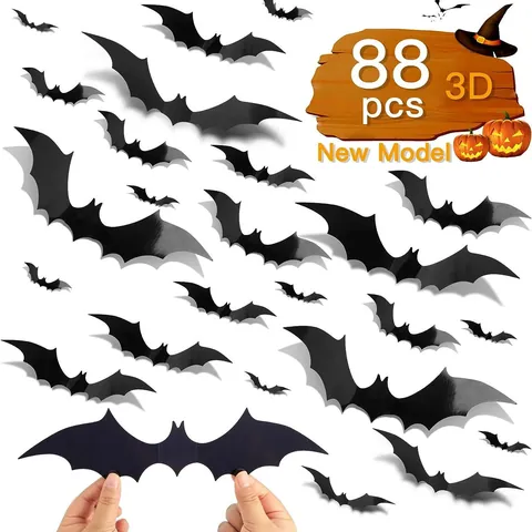 Stickers Muraux Chauve-souris 3D Halloween DIY PVC Décalcomanies Amovibles pour Décoration de Maison Fête Intérieure Saisonnière