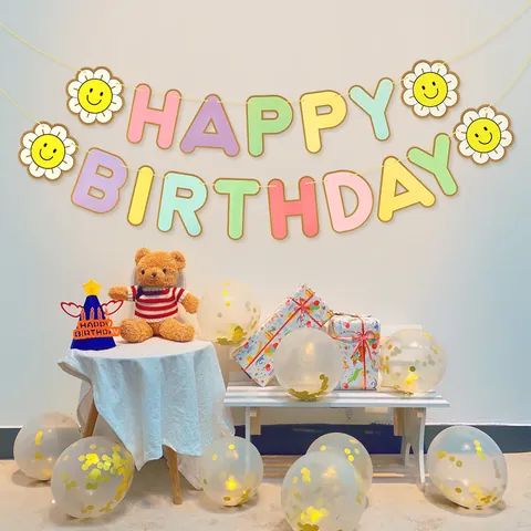 Bannière Joyeux Anniversaire Tournesol Macaron Ensemble de Guirlande Lettres en Papier Coloré pour Décoration de Fête Anniversaire