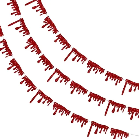 Bannière Halloween Gouttes de Sang Paillettes Rouges Guirlande Décoration de Fête d'Horreur Thème Suspendu Pour Mur de Maison Hantée