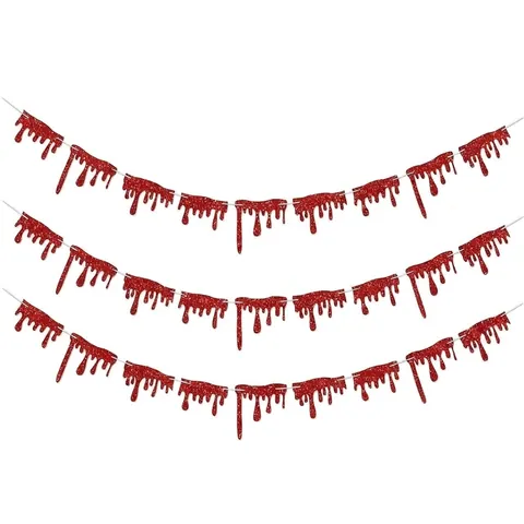 Bannière Halloween Gouttes de Sang Paillettes Rouges Guirlande Décoration de Fête d'Horreur Thème Suspendu Pour Mur de Maison Hantée