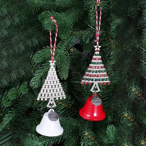 Alloy Rhinestone Christmas Tree Snowflake Bell Pendant Metal Hanging Ornament Festive Christmas Tree Decoration Prop Gift