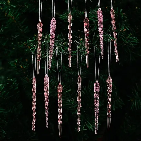 Acrylic Icicle Ornaments Clear Pink Blue Spiral Ice Ornaments For Christmas Tree Decoration Party New Year Hanging Decor