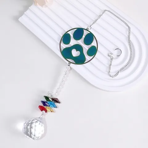 Rainbow Crystal Suncatcher Hanging Ornament With Life Tree And Animal Paw Print Metal Charms Colorful Prism Beads For Window Home Decor Gift
