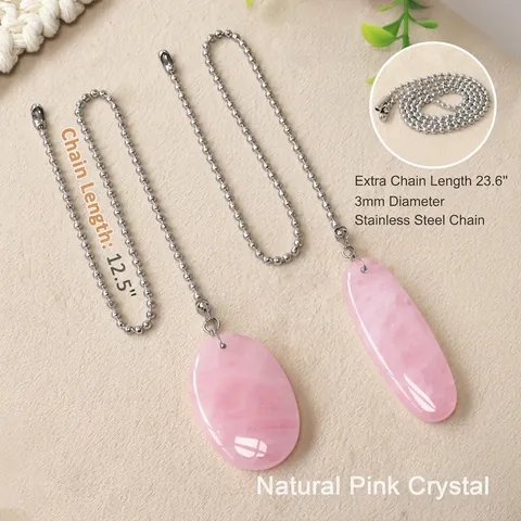 Natural Crystal Ceiling Fan Pull Chain Ornament Stainless Steel Chain Rose Quartz Turquoise White Crystal Gold Blue Stone