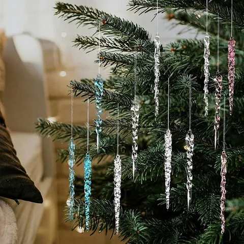 Acrylic Icicle Ornaments Clear Pink Blue Spiral Ice Ornaments For Christmas Tree Decoration Party New Year Hanging Decor