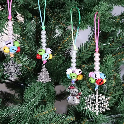Multicolor Christmas Bells Hanging Ornaments With Artificial Pearl Alloy Reindeer Snowflake Snowman Christmas Tree Pendant Decor