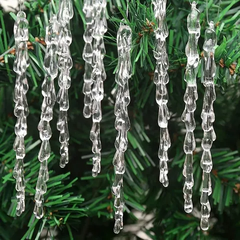 25 Pcs Artificial Icicle Set Christmas Tree Hanging Decoration Transparent Plastic Ice Pillar For Wedding Party Window Ornament