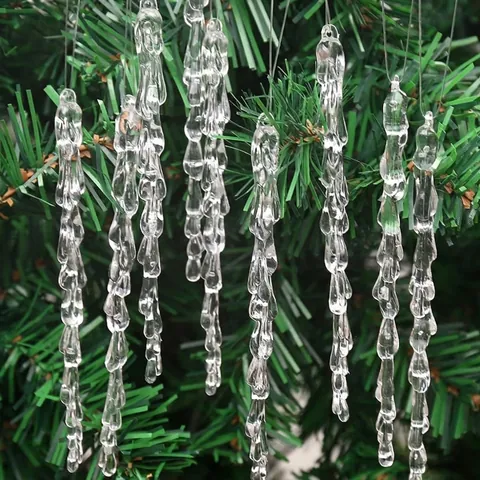25 Pcs Artificial Icicle Set Christmas Tree Hanging Decoration Transparent Plastic Ice Pillar For Wedding Party Window Ornament