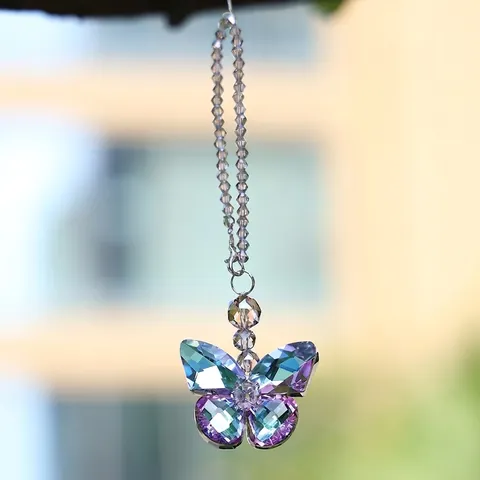 Colorful Crystal Butterfly Suncatcher For Car Rearview Mirror Hanging Ornament Rhinestone Butterfly Pendant Home Window Decor Gift