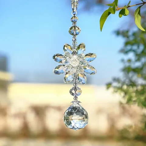 Crystal Flower Suncatcher Rainbow Maker Window Hanging Car Ornament With Gift Box Multi-faceted Crystal Ball Pendant Home Garden Decor