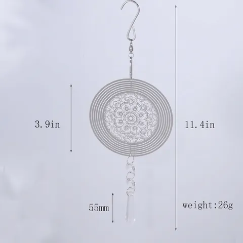 3D Stainless Steel Mandala Wind Spinner Sun Catcher With Crystal Pendant Hanging Decor For Garden Patio Outdoor Ornament