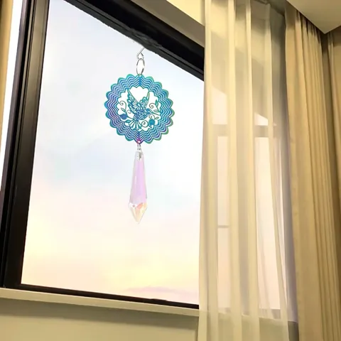 3D Colorful Stainless Steel Rotating Wind Chime Sun Catcher Crystal Pendant Butterfly Hummingbird Heart Garden Window Decor