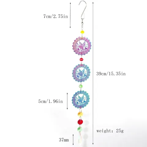 3D Rotierendes Windspiel Edelstahl Mandala Kolibri Herz Eule Schmetterling Katze Regenbogen Silber Garten Outdoor Dekoration