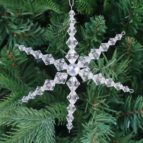 Beaded Snowflake Christmas Tree Hanging Ornament Acrylic Artificial Pearl Xmas Holiday Party Home Decoration Pendant Gift