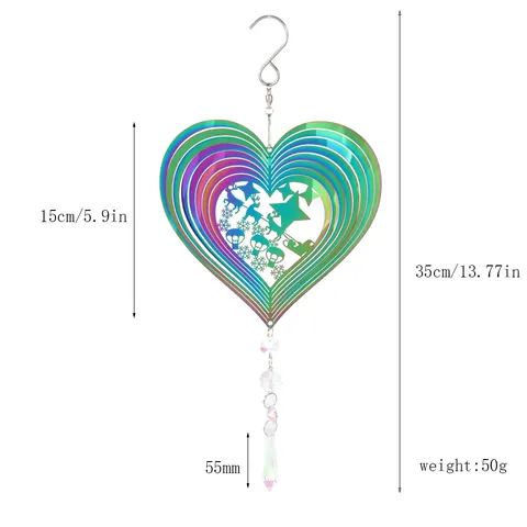 Carillon Éolien Rotatif 3D en Acier Inoxydable Coloré Imprimé Avec Pendentif en Cristal Pour Jardin Maison Mandala Papillon Ornement Solaire