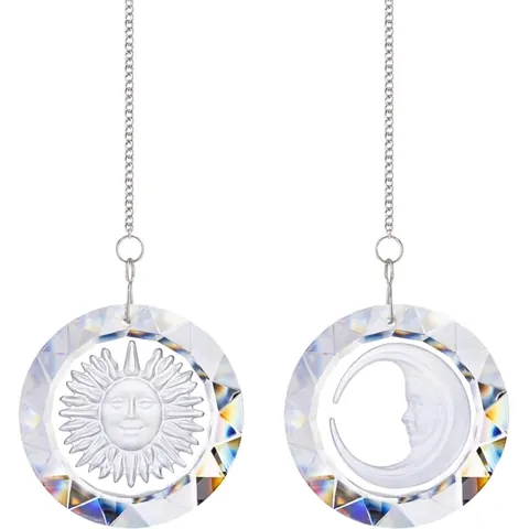 Cristallo Suncatcher Creatore di Arcobaleno Sole Luna Pendente Decorativo Stile Nordico Finestra Prisma Giardino Cortile Auto Ornamento