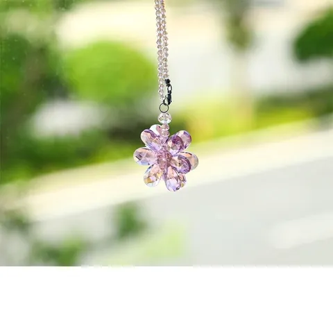 Faceted Artificial Crystal Flower Suncatcher Rainbow Maker Prism Hanging Ornament For Home Window Car Decoration Gift