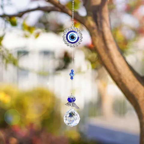 Evil Eye Crystal Suncatcher Hanging Ornament Garden Decor Rock Crystal Alloy Rainbow Maker Sun Butterfly Angel Wings Pendant