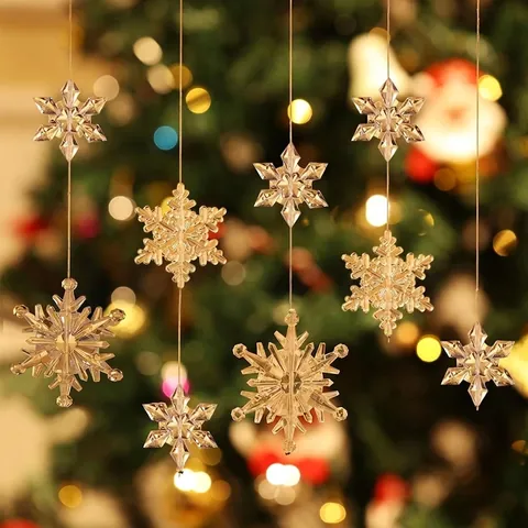 Acrylic Snowflake Christmas Tree Ornaments Set Winter Holiday Party Decoration Crystal Clear DIY Hanging Snowflake Decor
