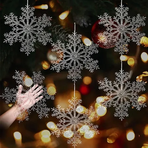 6 Piezas Adornos Colgantes de Copo de Nieve de Acrílico Transparente Extra Grande Decoraciones de Invierno Para Árbol de Navidad Fiesta Hogar