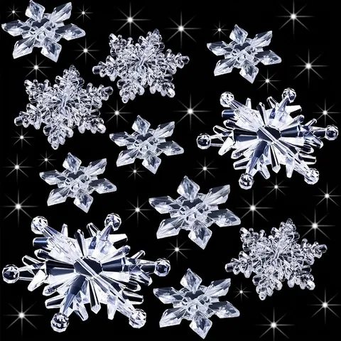 Acrylic Snowflake Christmas Tree Ornaments Set Winter Holiday Party Decoration Crystal Clear DIY Hanging Snowflake Decor