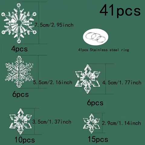 41 Pcs Clear Acrylic Christmas Snowflake Icicle Ornament Set Transparent Crystal Hanging Pendants For Christmas Tree Winter Party Decoration