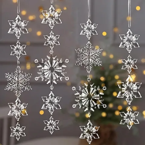 41 Pcs Clear Acrylic Christmas Snowflake Icicle Ornament Set Transparent Crystal Hanging Pendants For Christmas Tree Winter Party Decoration