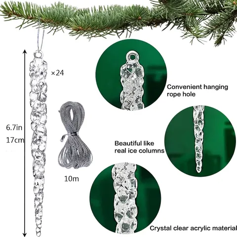 Adornos de Carámbanos de Acrílico Transparente para Decoraciones Colgantes de Árbol de Navidad Accesorio de Fiesta de Invierno