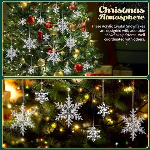 Adornos de Copo de Nieve de Navidad en Acrílico Transparente Colgantes de Plástico para Decoración de Fiestas y Hogar