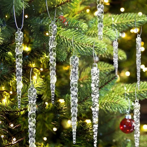 Adornos de Carámbanos de Acrílico Transparente para Decoraciones Colgantes de Árbol de Navidad Accesorio de Fiesta de Invierno