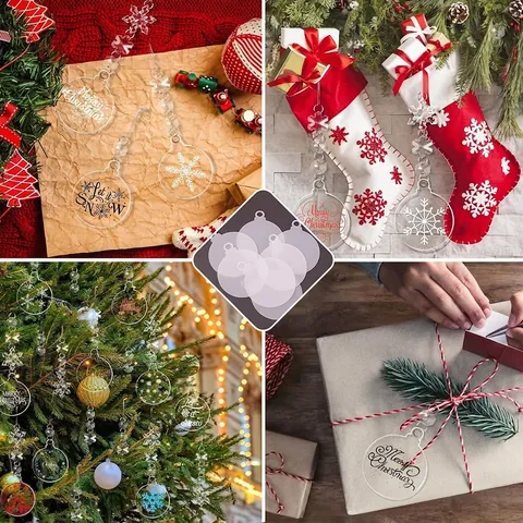 Adornos de Navidad Redondos de Acrílico Transparente Copo de Nieve DIY Manualidades Discos de Acrílico Transparente Decoraciones Colgantes