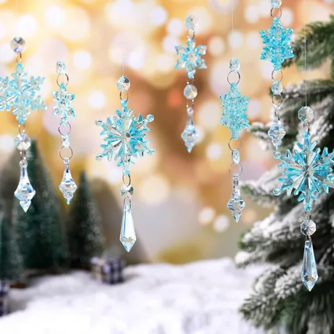 Blue Acrylic Snowflake Teardrop Christmas Ornaments Hanging Festive Decoration Winter Holiday Party Tree Pendant Decor Ornaments